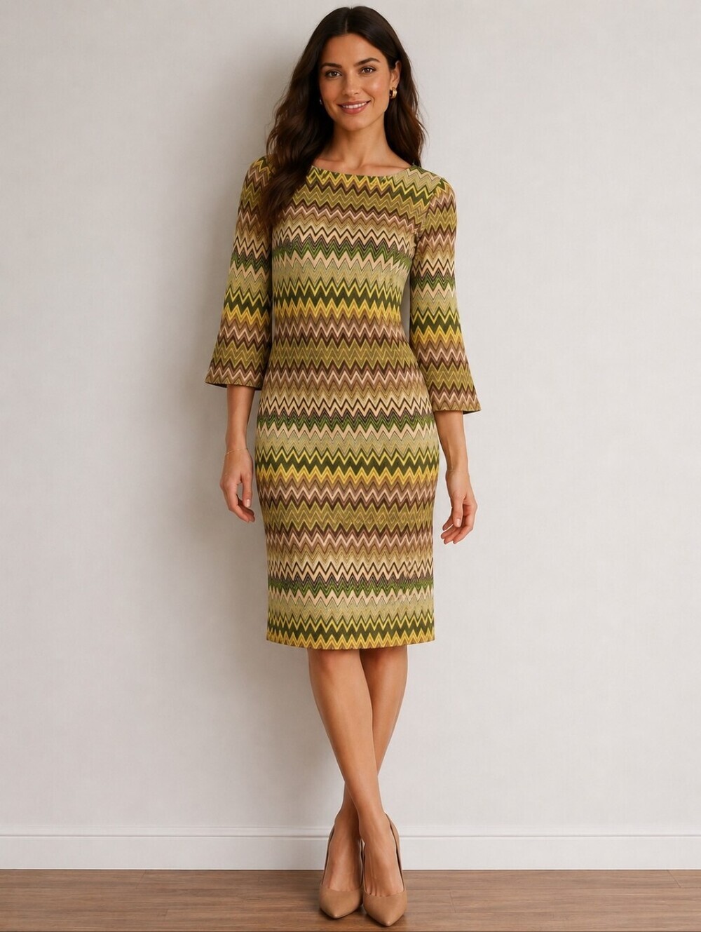 ❤️ DONCASTER KNIT BELL SLEEVE CHEVRON DRESS SHEATH DRESS, 2